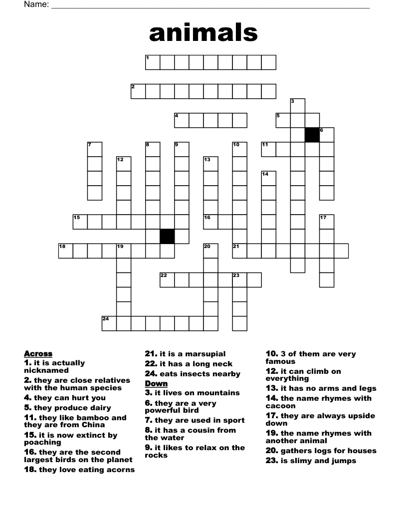 animals Crossword