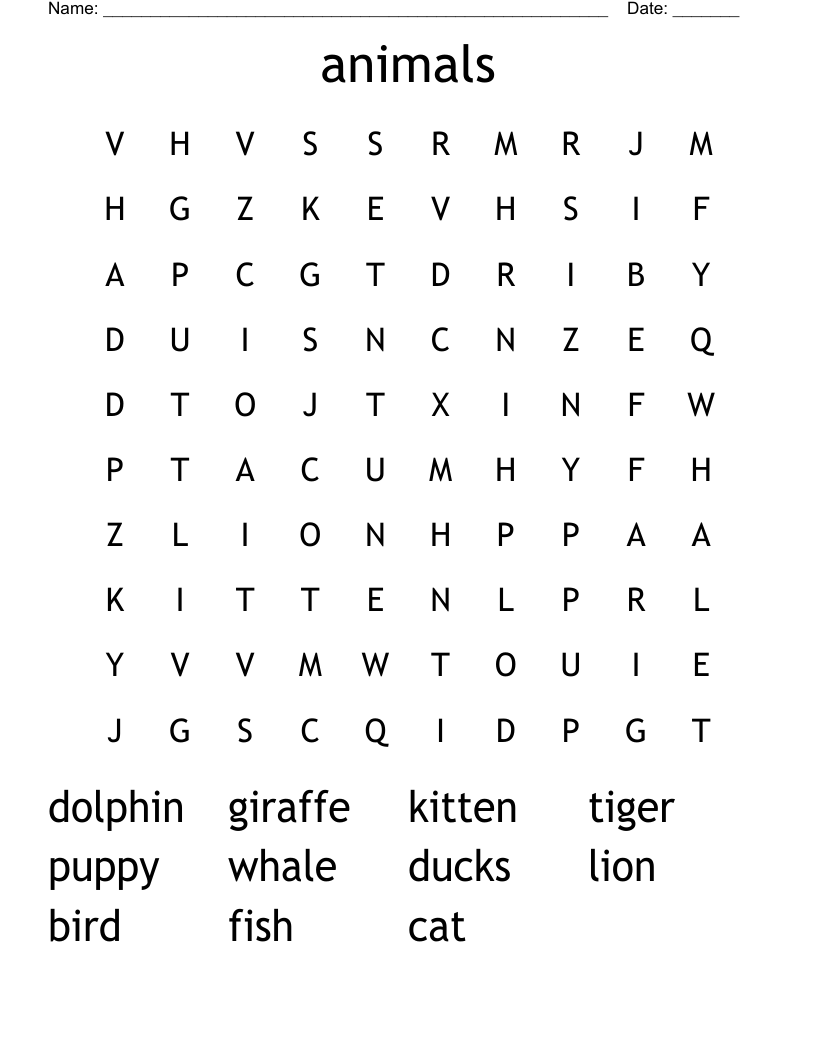 animals Word Search