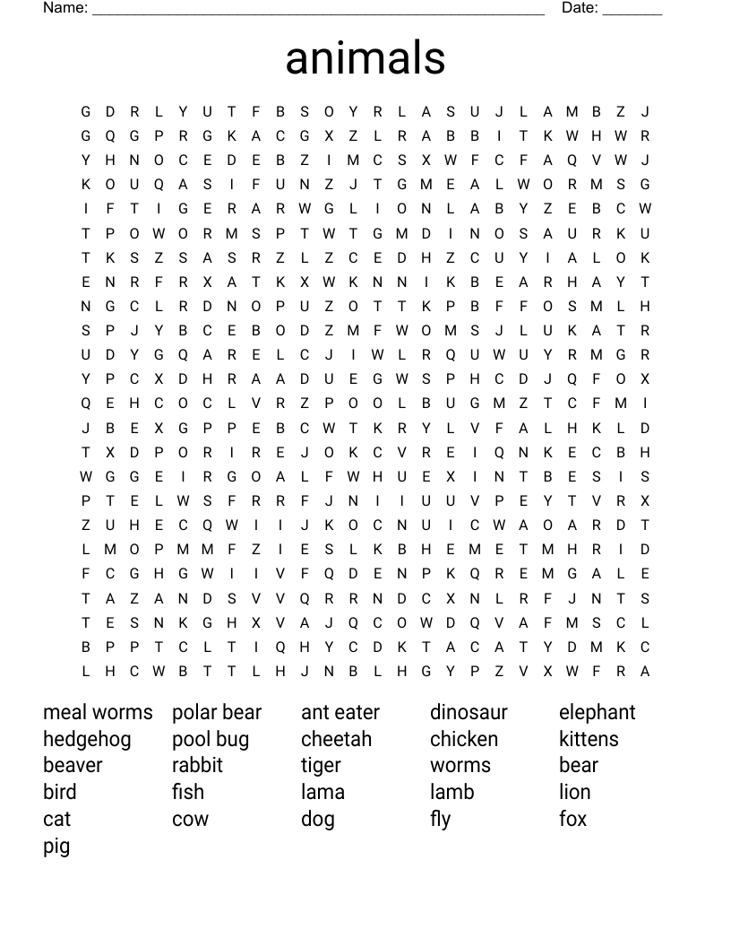 animals Word Search