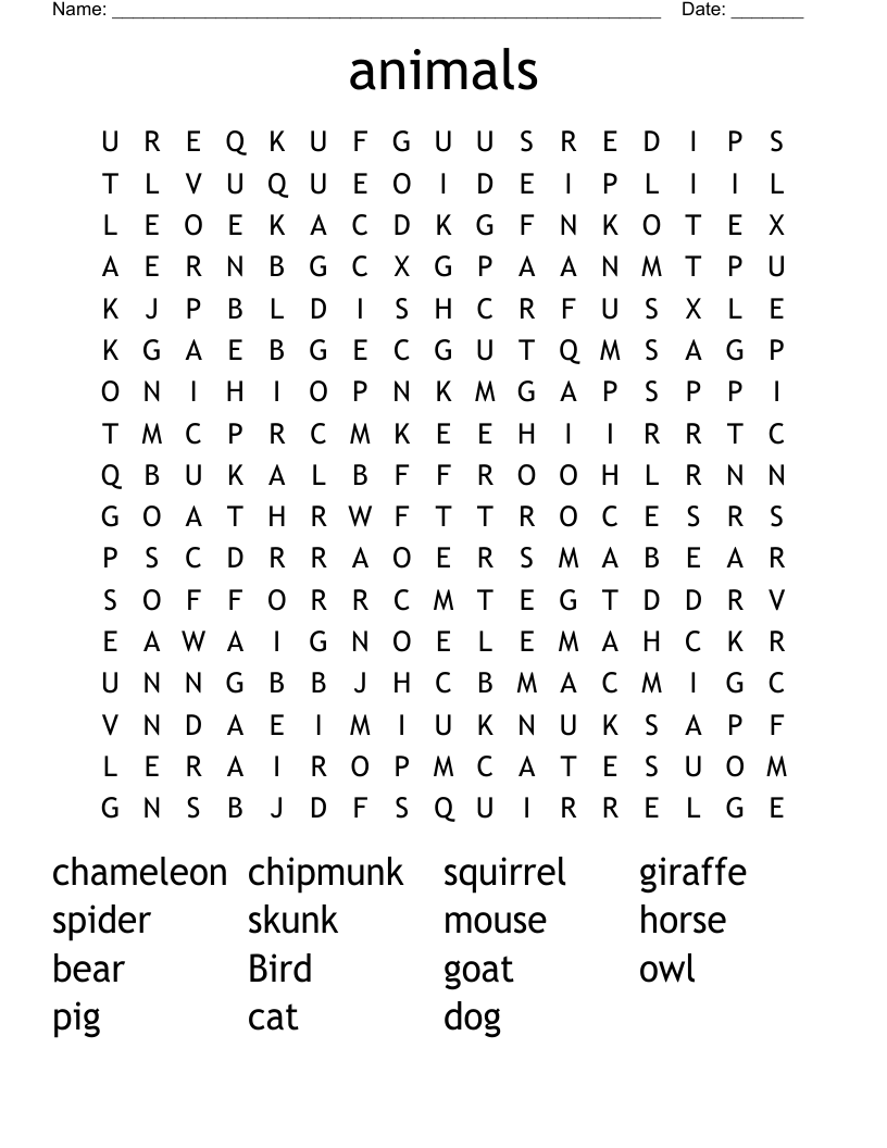 animals Word Search