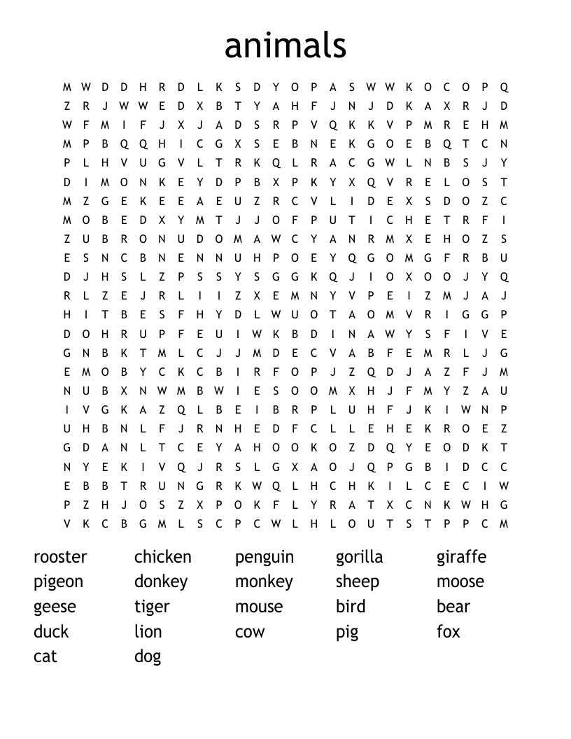 animals Word Search