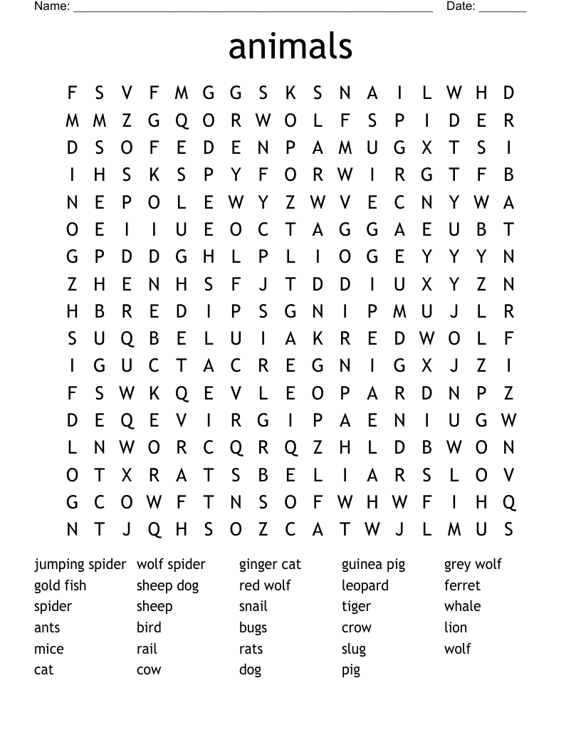 animals Word Search