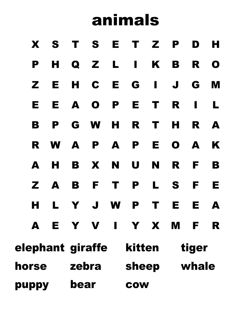 animals Word Search