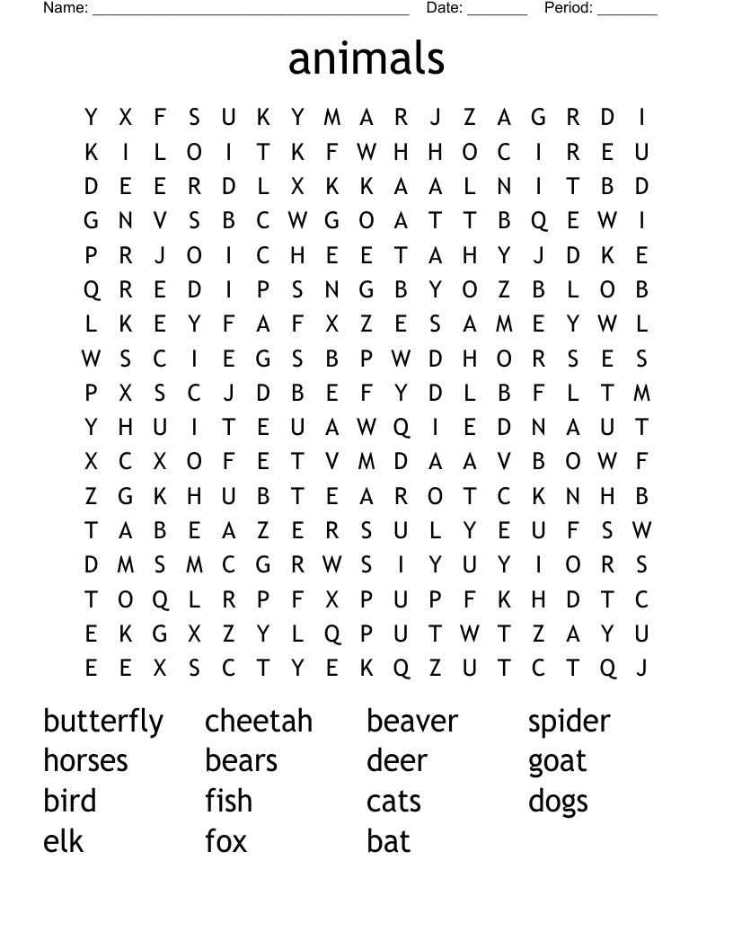 animals Word Search