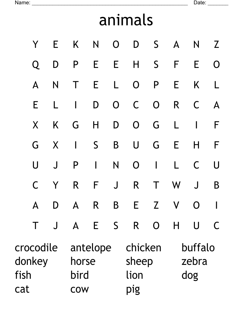 animals Word Search