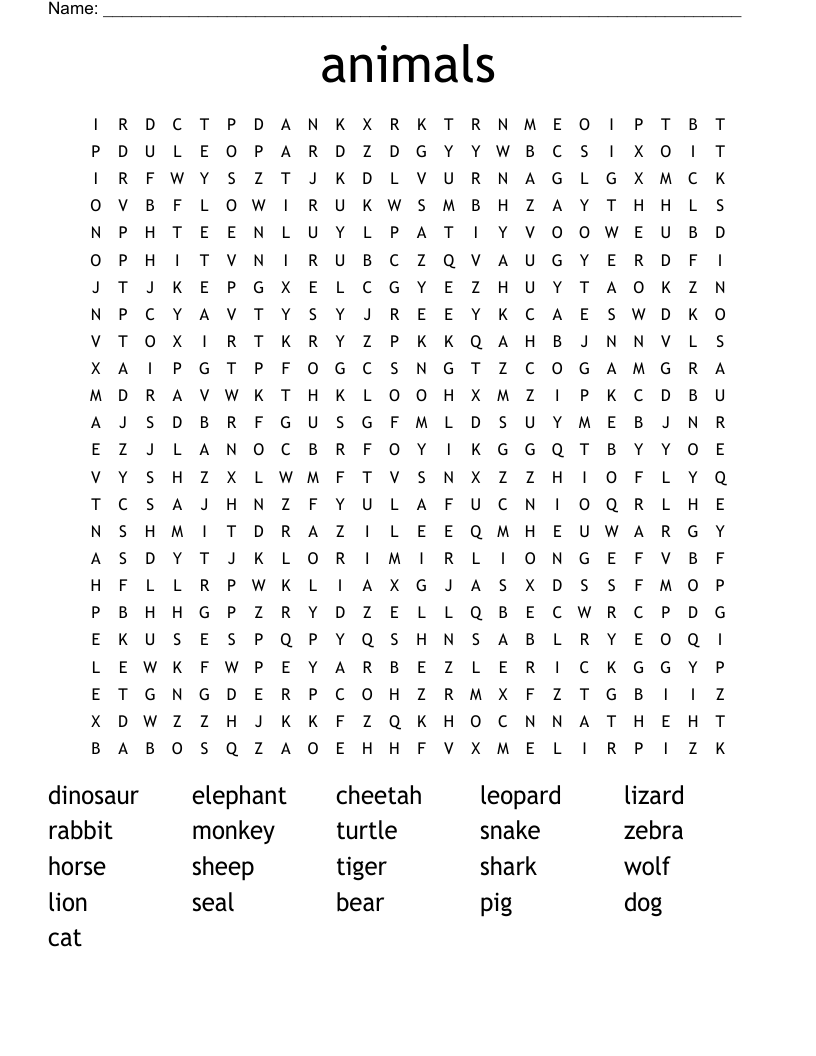 animals Word Search