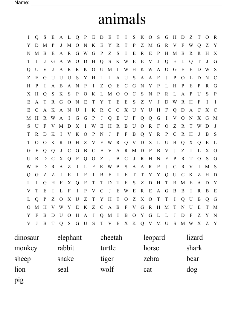 animals Word Search