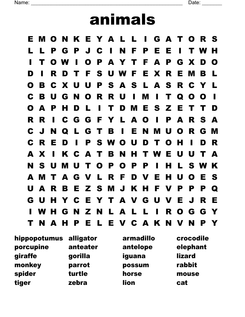 animals Word Search