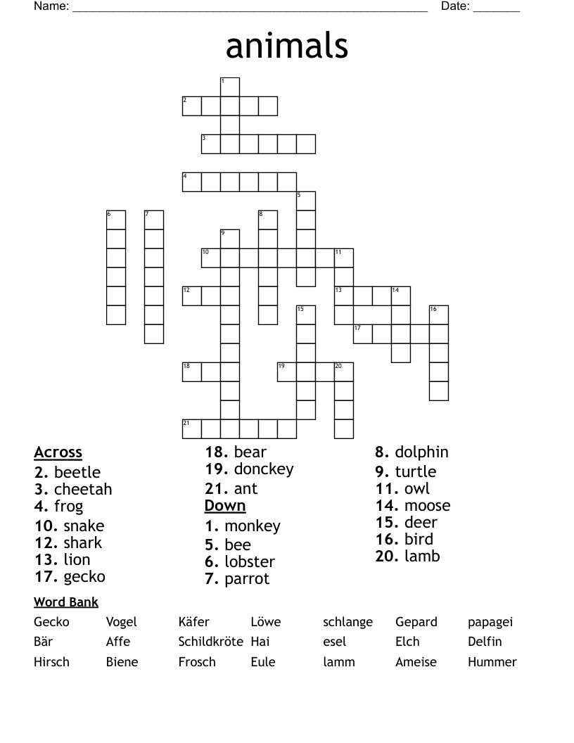animals Crossword