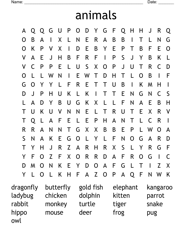 animals Word Search