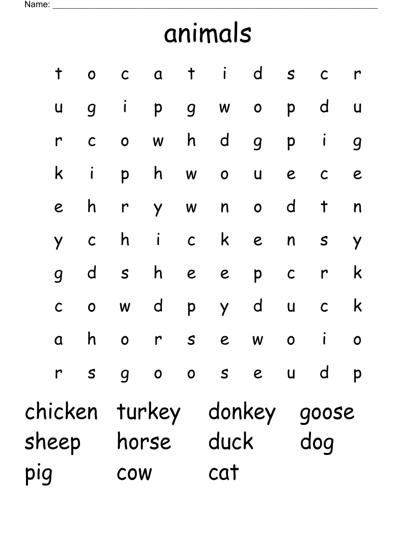 animals Word Search
