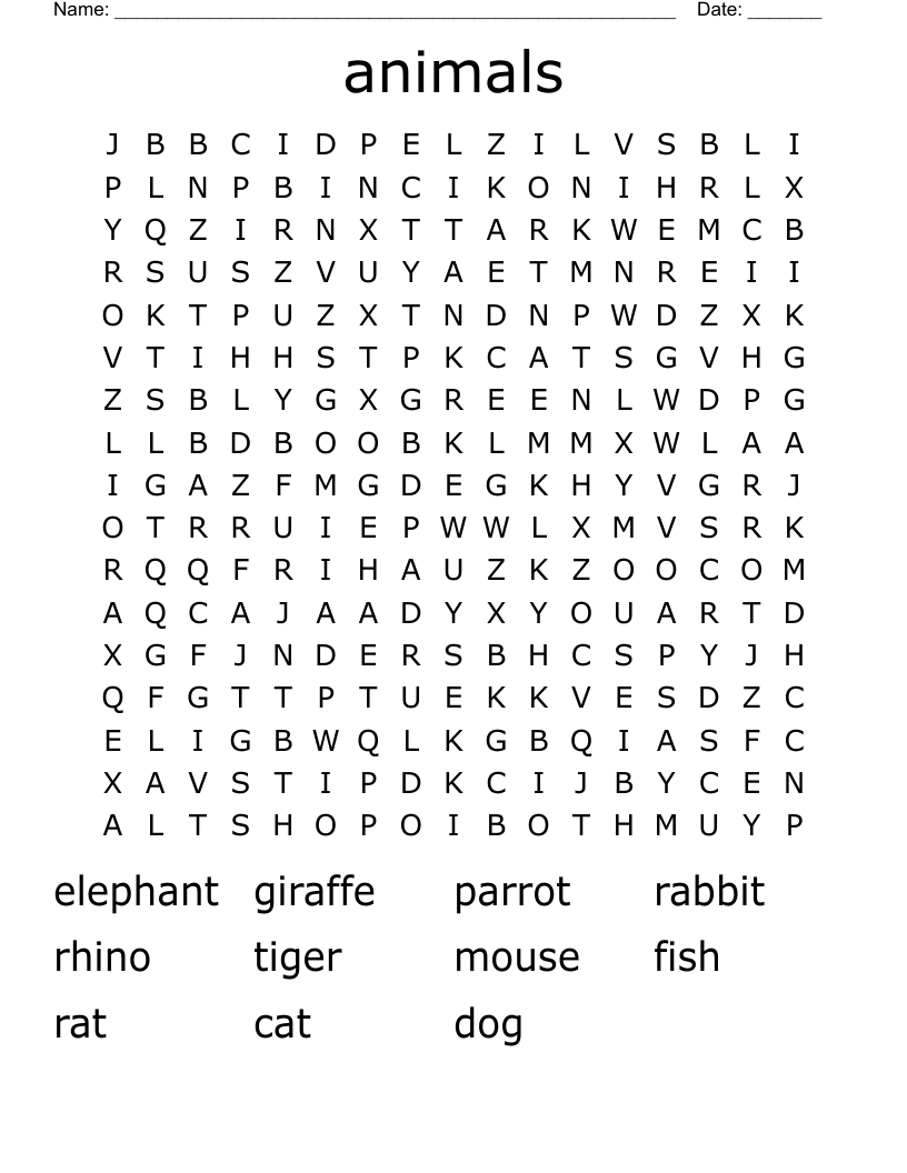 animals Word Search