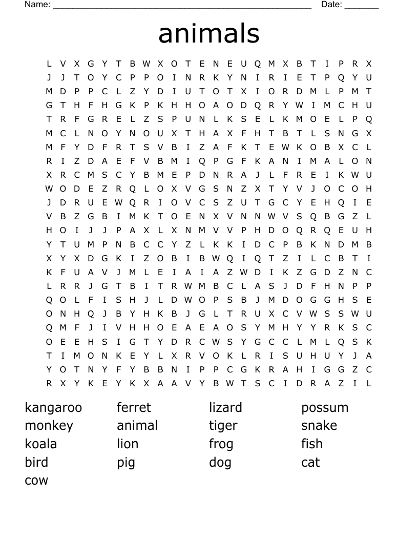 animals Word Search