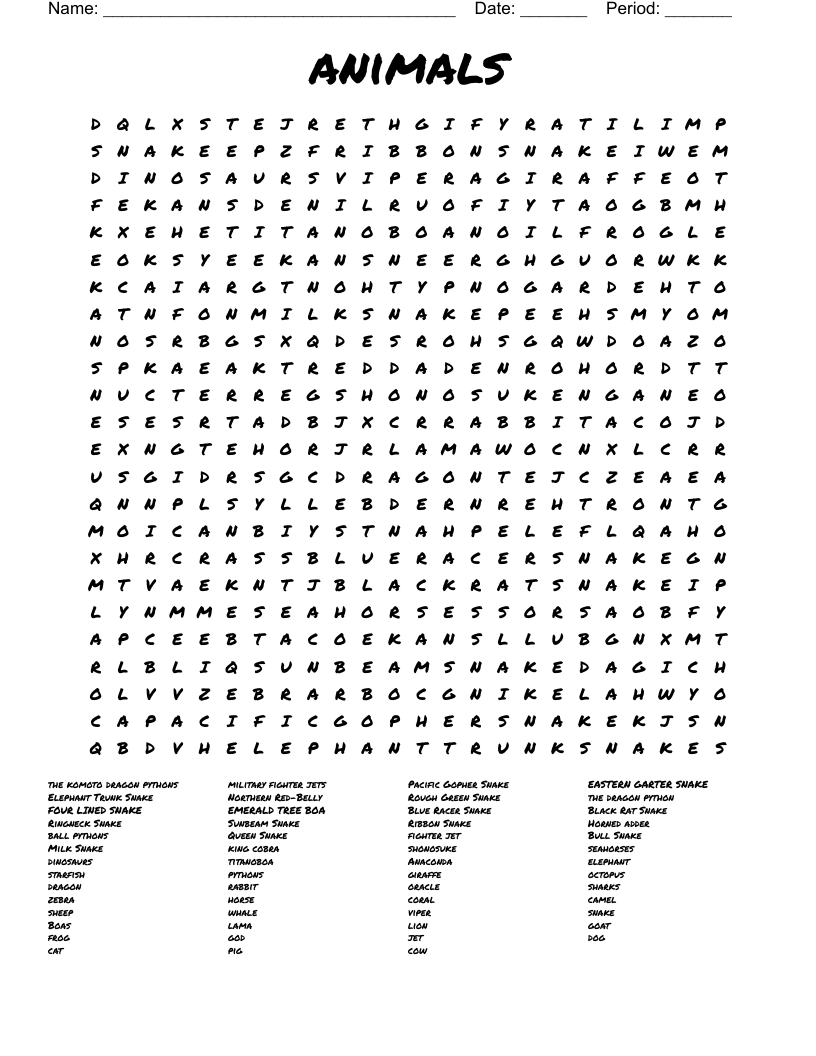 animals Word Search