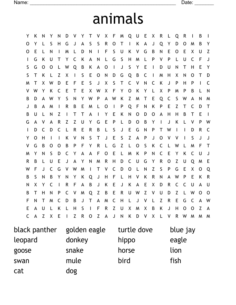 animals Word Search
