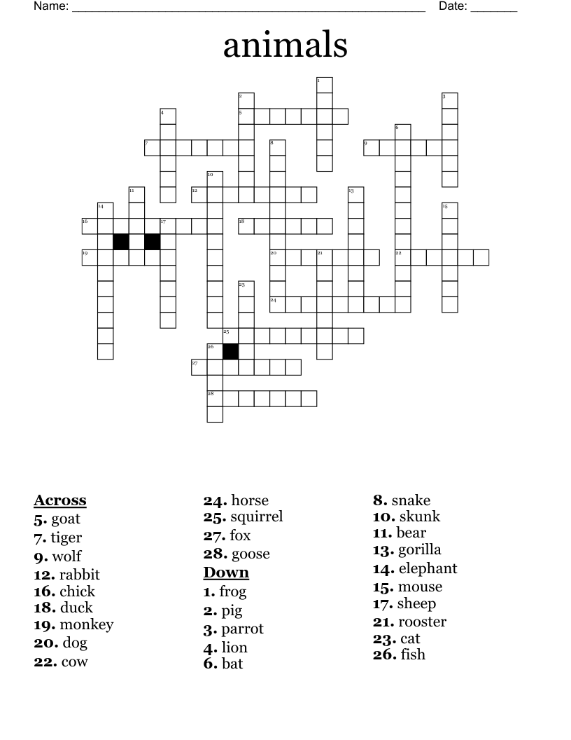 animals Crossword