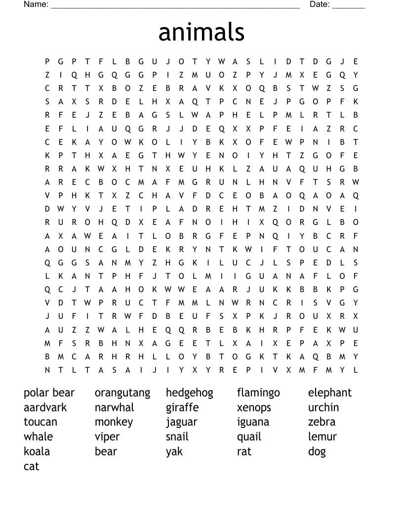 animals Word Search