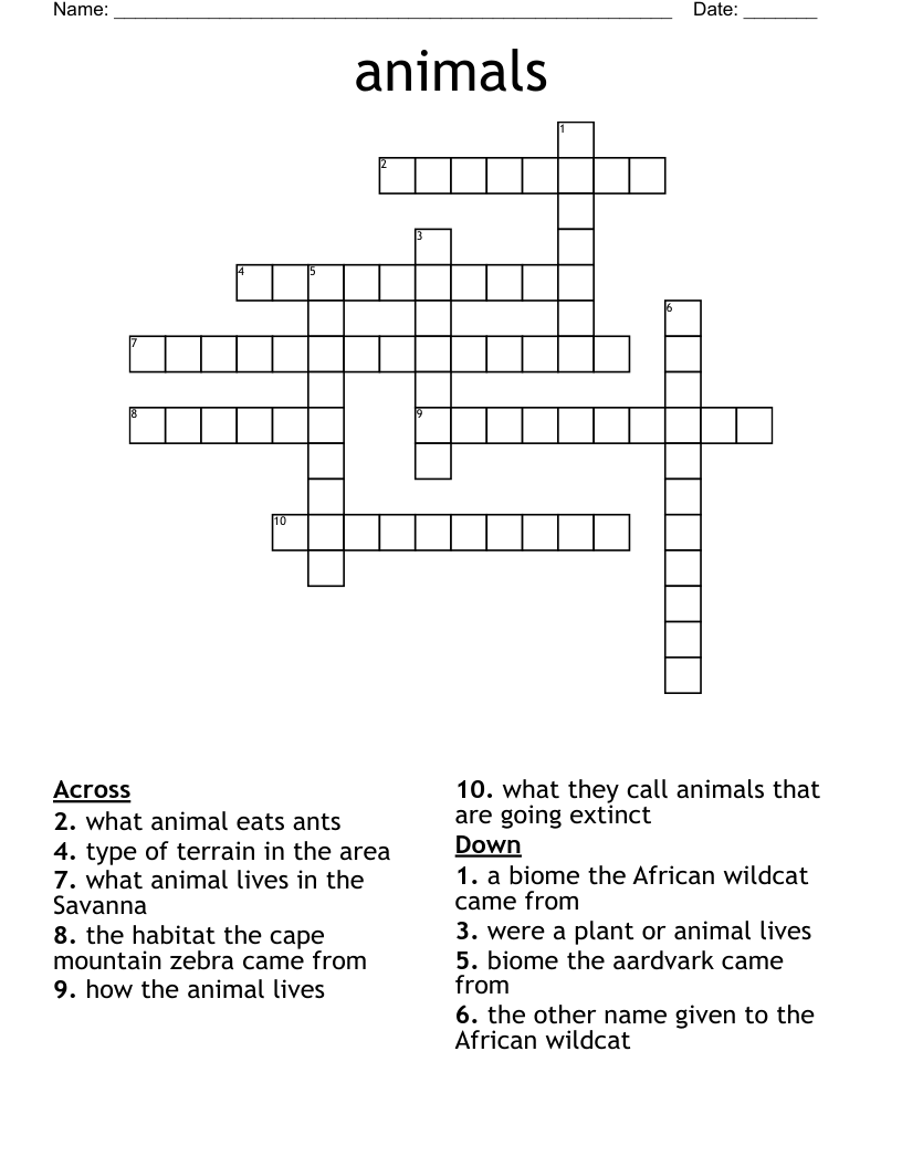 animals Crossword