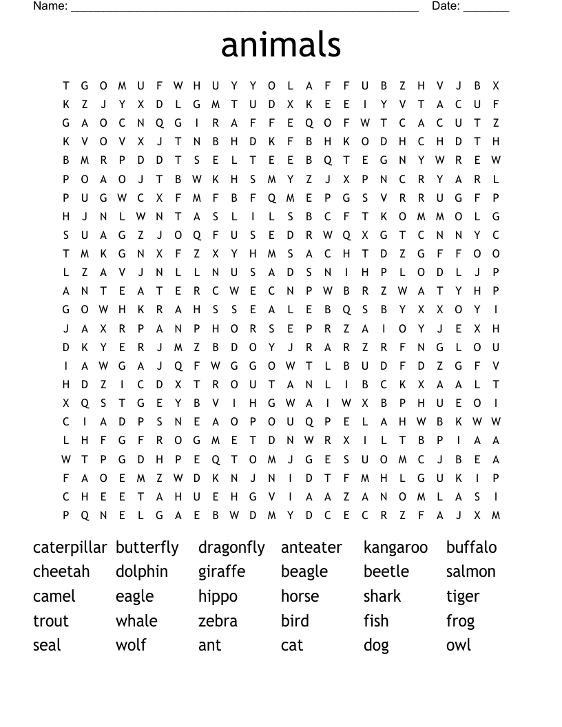 animals Word Search