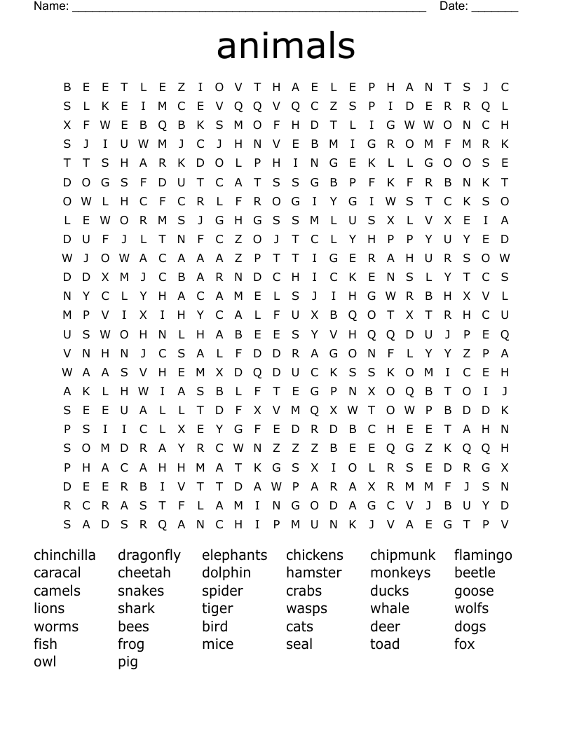 animals Word Search