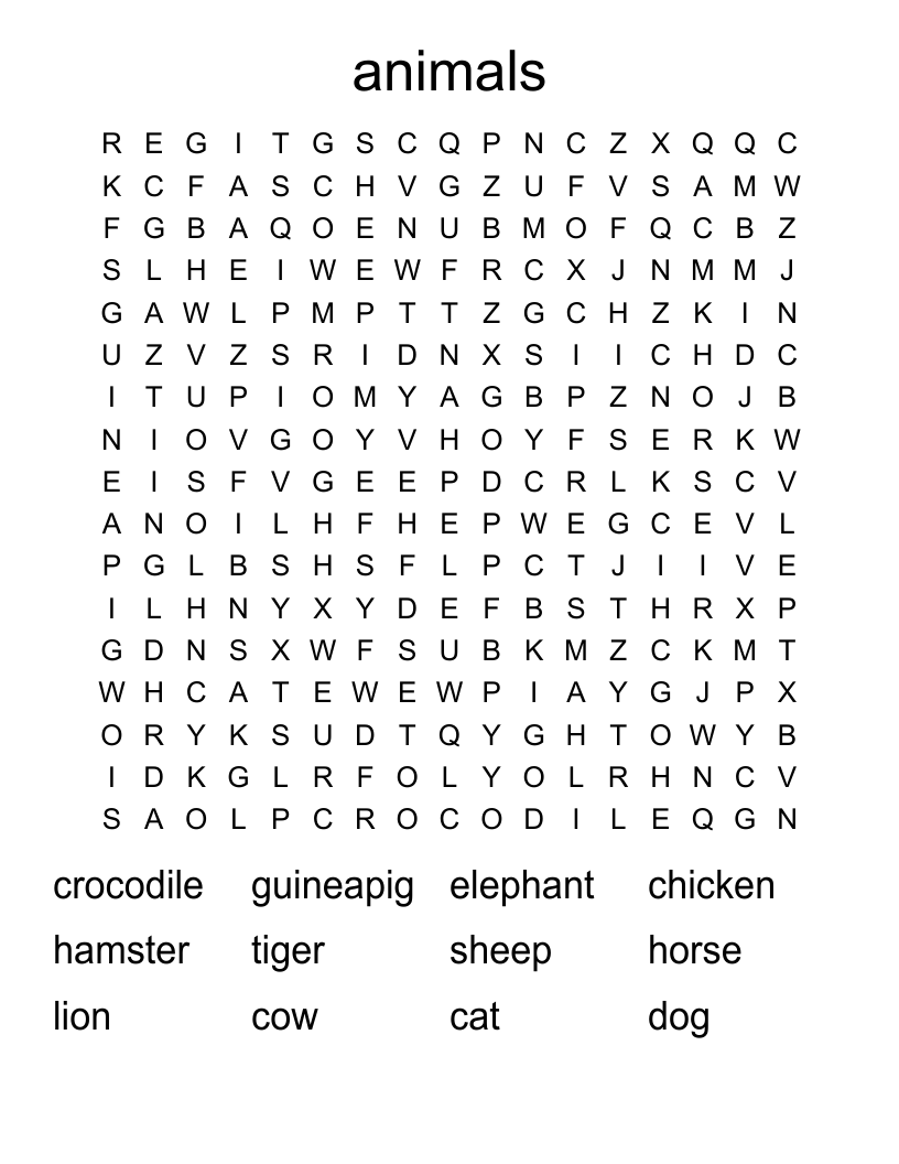 animals Word Search