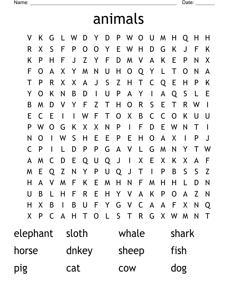 animals Word Search