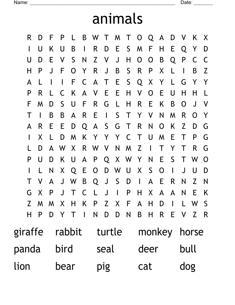 animals Word Search