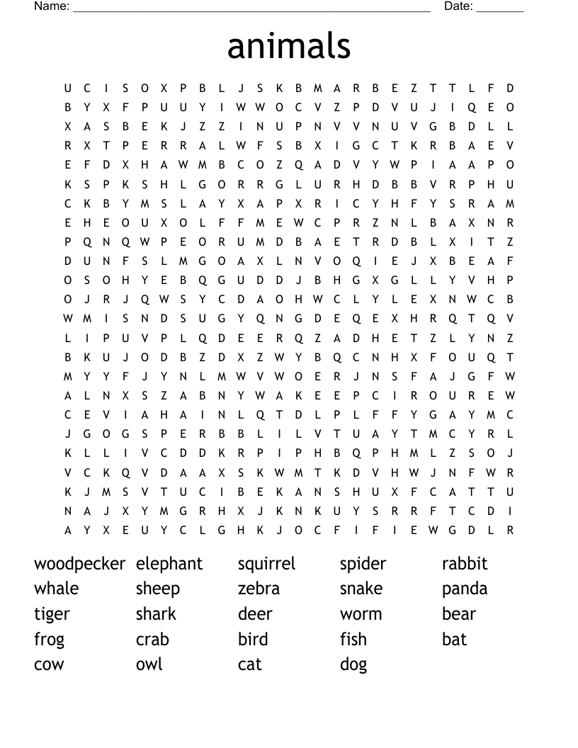 animals Word Search