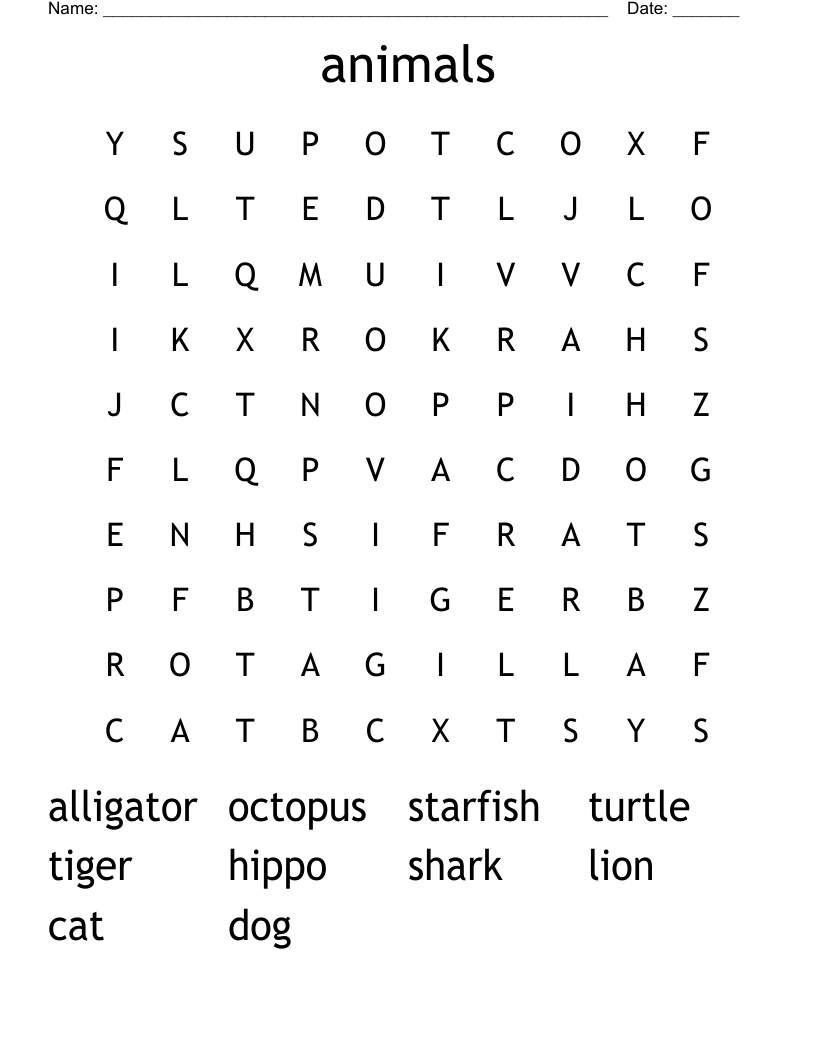 animals Word Search
