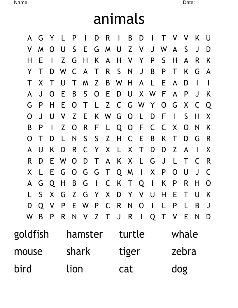 animals Word Search