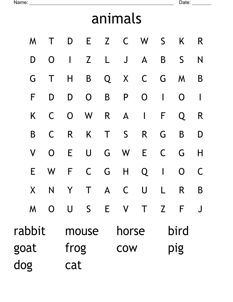 animals Word Search