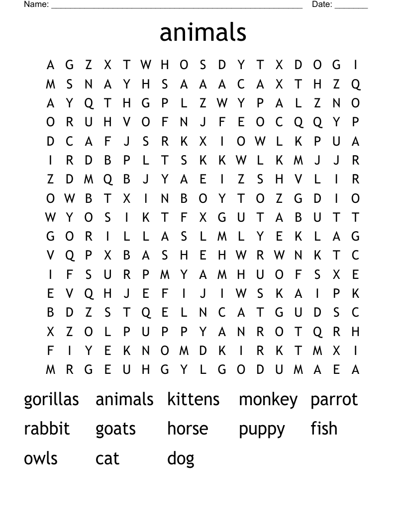 animals Word Search