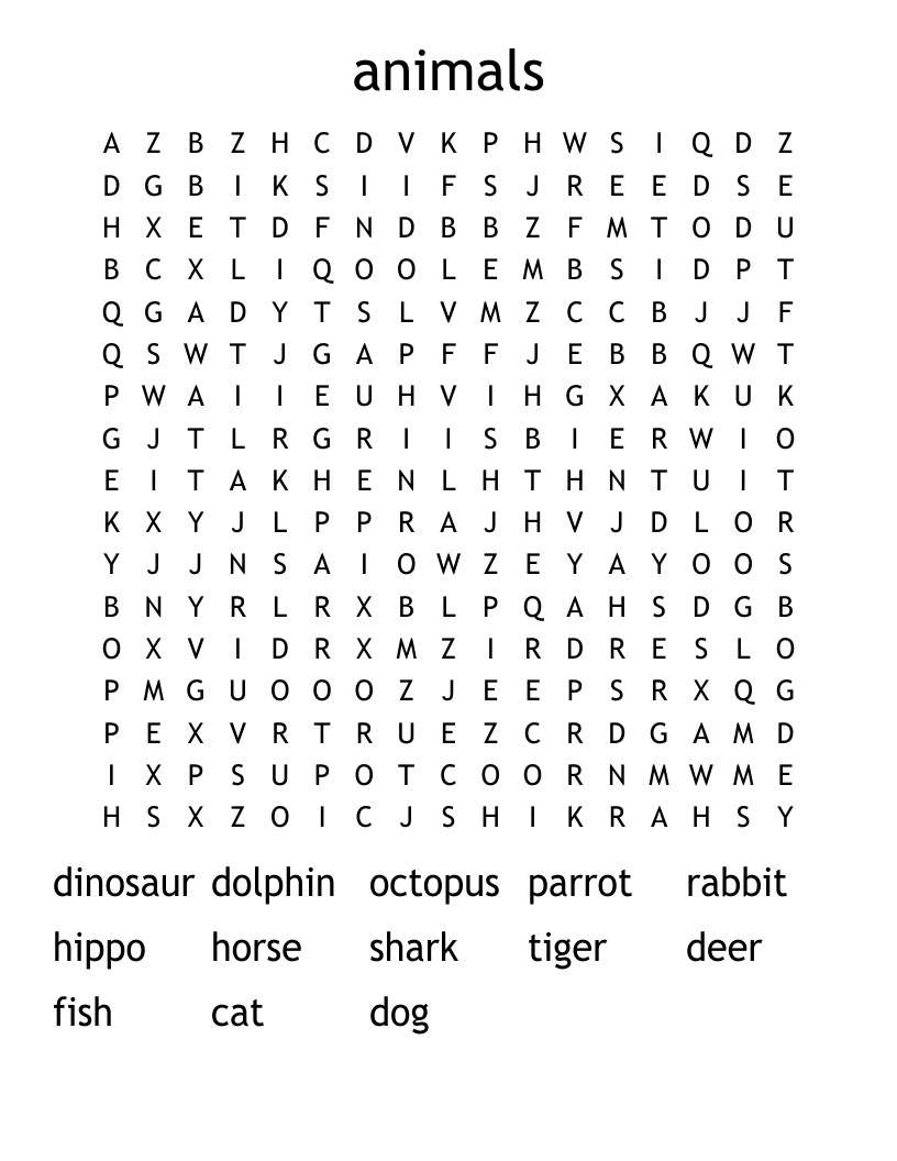 animals Word Search
