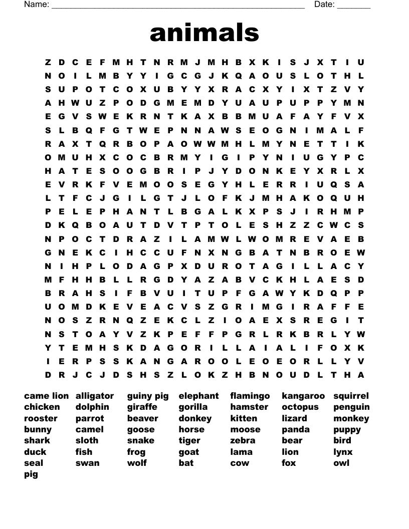 animals Word Search