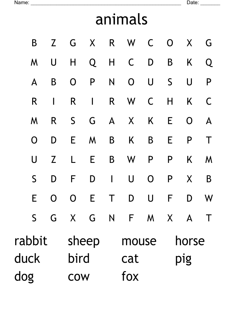 animals Word Search