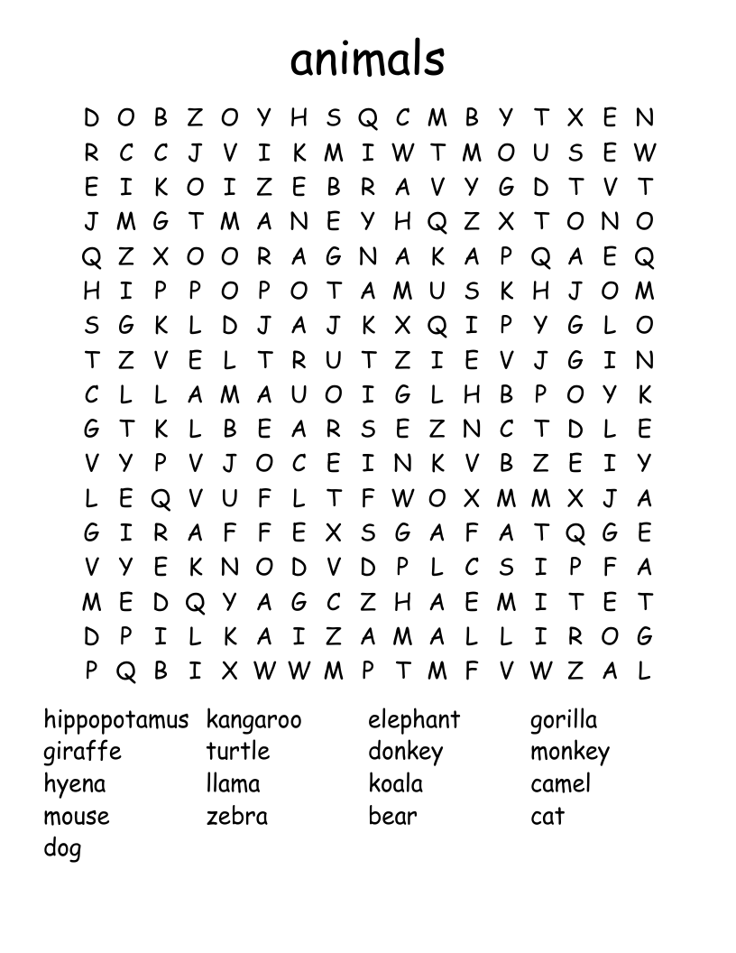 animals Word Search