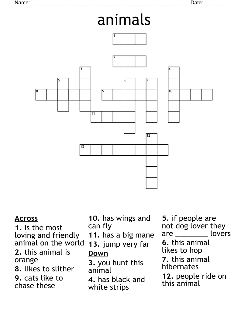 animals  Crossword