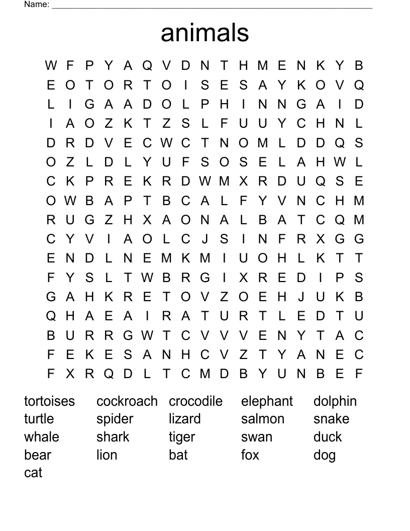 animals  Word Search