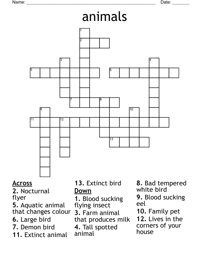 animals  Crossword