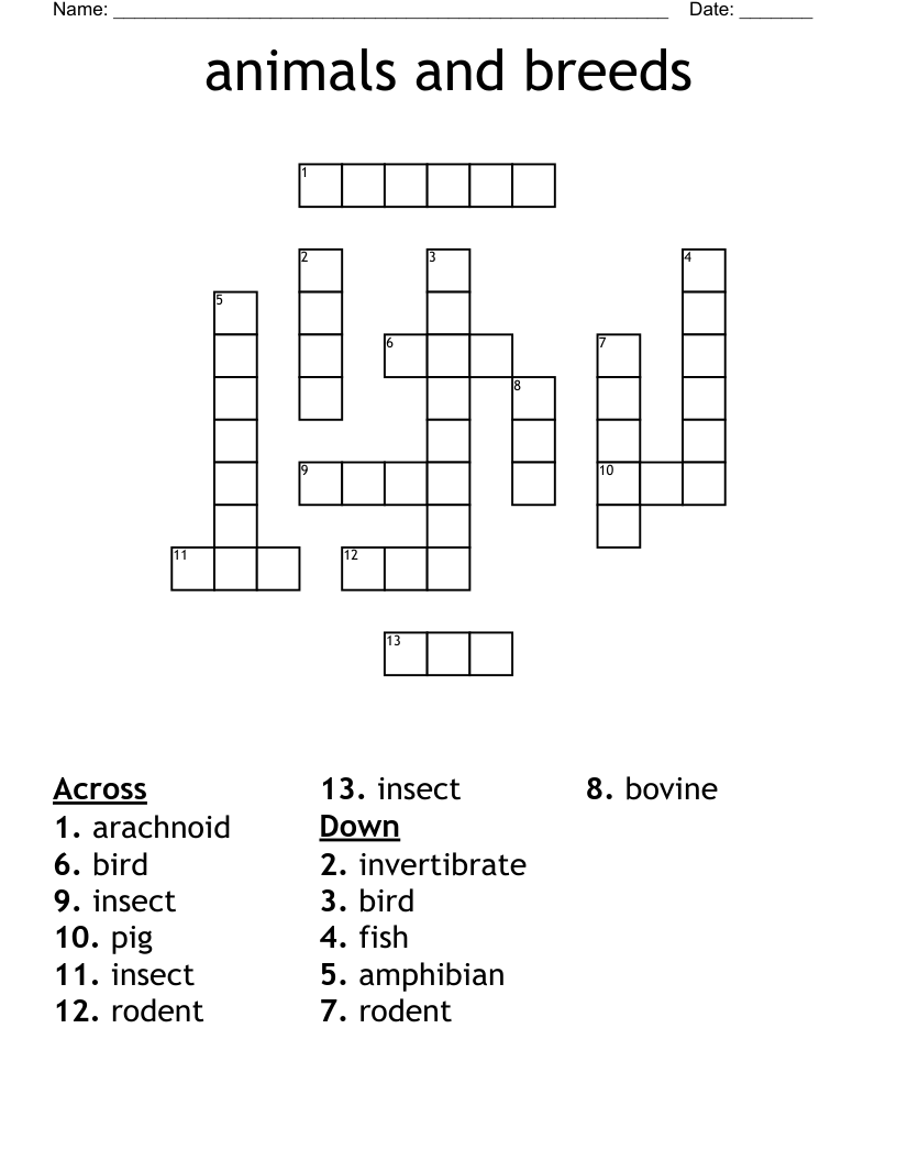 animals and breeds Crossword