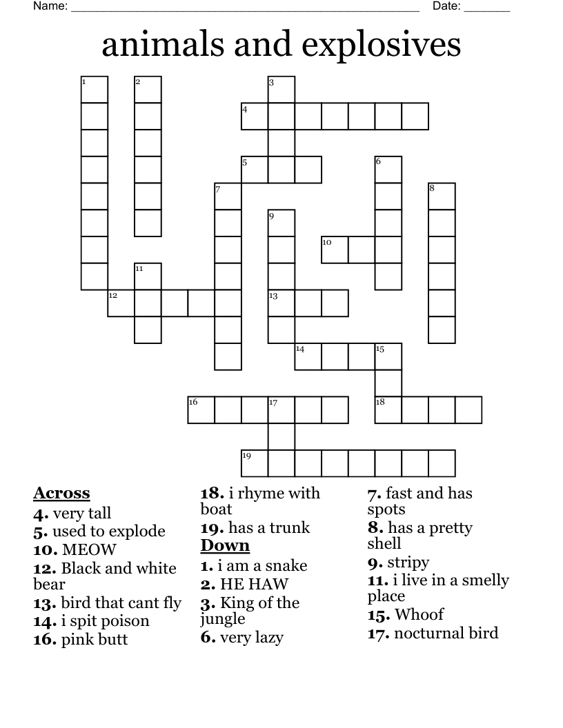 animals and explosives Crossword