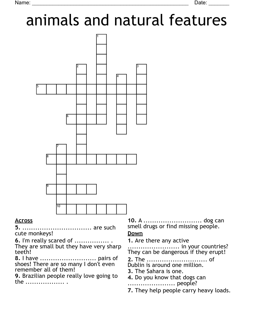 animals and natural features Crossword