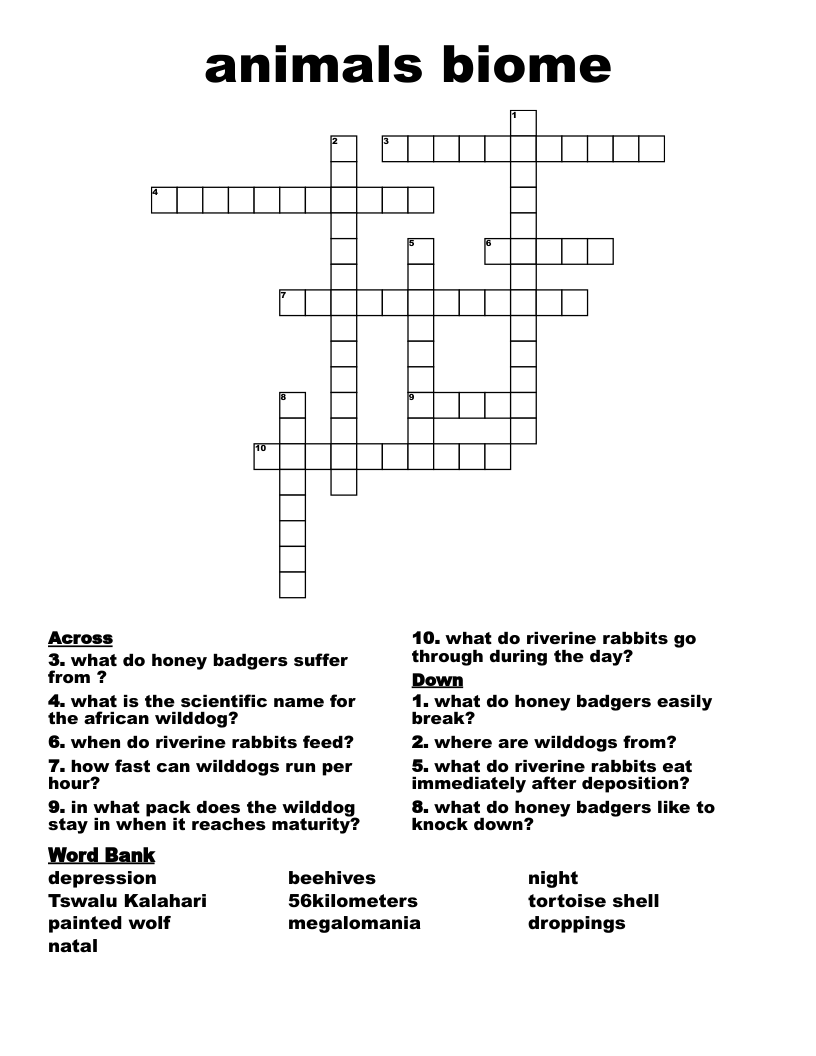 animals biome Crossword