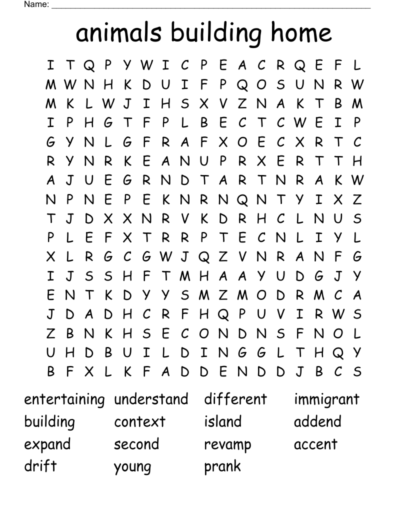 animals building home Word Search
