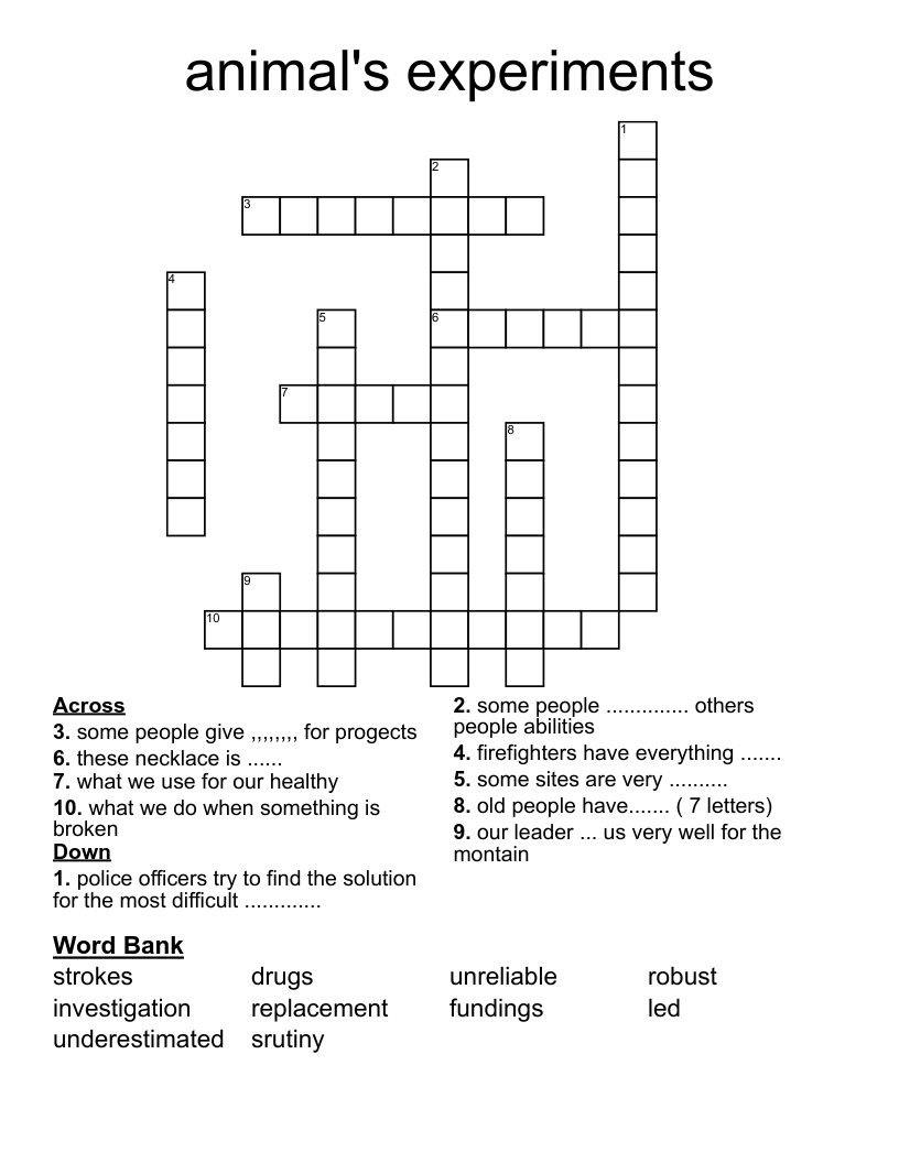 animal's experiments Crossword