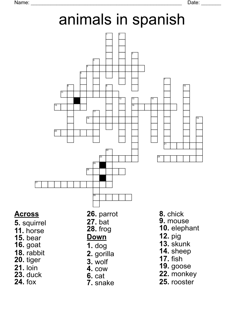animals in spanish Crossword