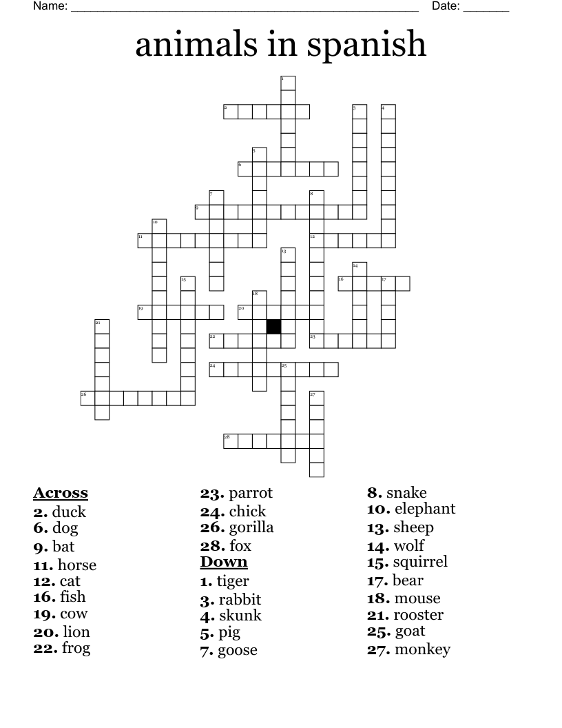 animals in spanish Crossword