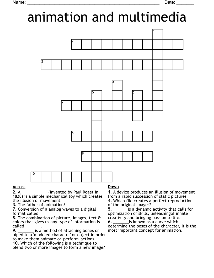 animation and multimedia Crossword