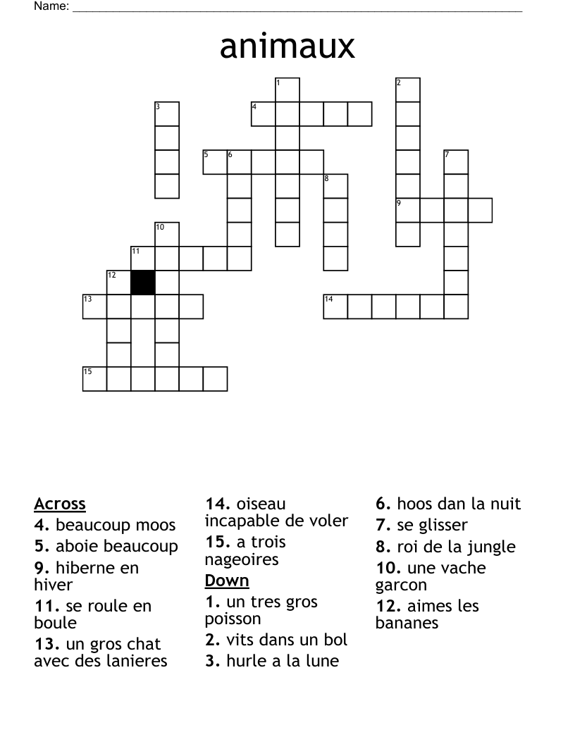 animaux Crossword