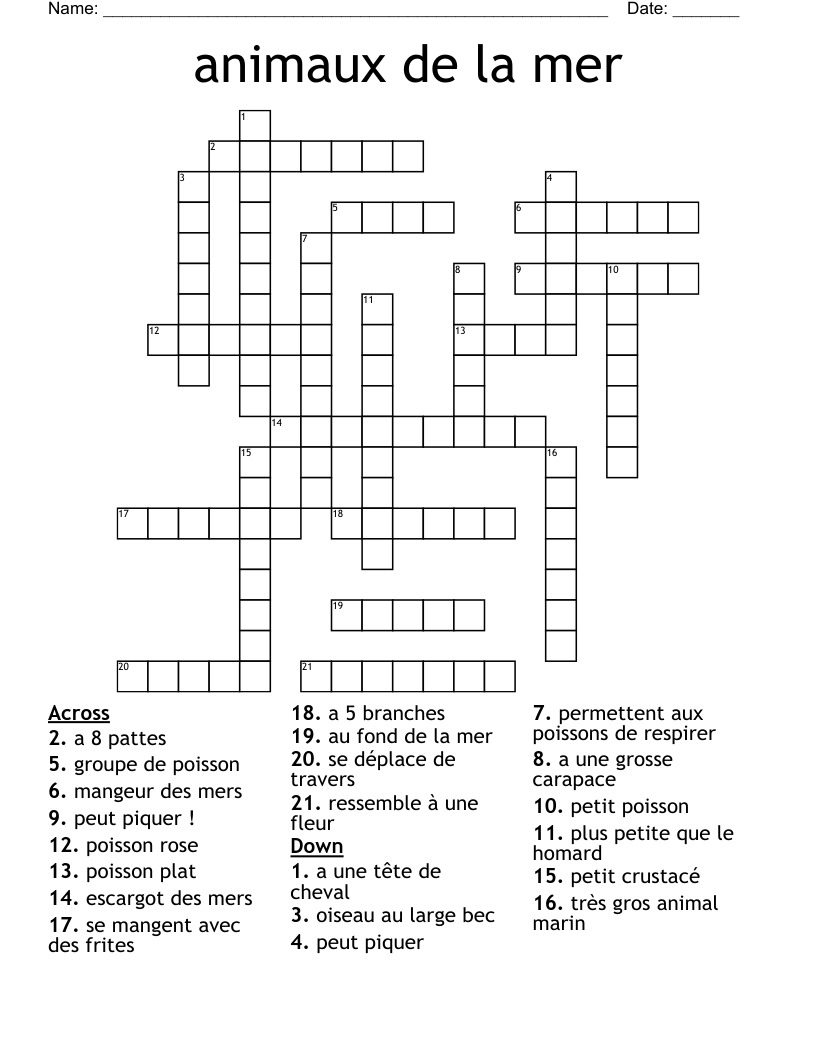 animaux de la mer Crossword